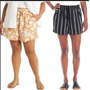 Women's Summer Shorts Set Elastic Waistband Floral Striped Prints‎